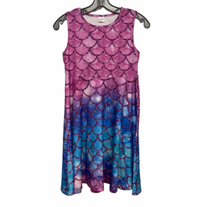 Funnycokid Girls XL Mermaid Scale Ombre Sleeveless Dress Pink Blue Purple